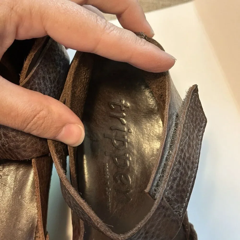 Trippen Germany Women's Brown Leather Edel Mary Jane Wedge EU 38 Lagenlook fairy